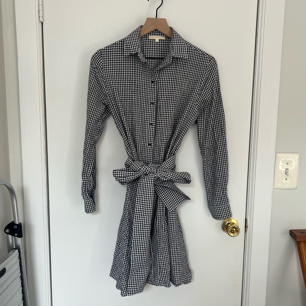 Maje Black and White Long Sleeve Shirt Dress